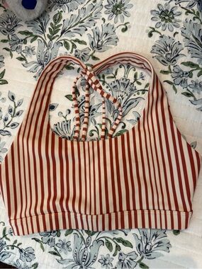 Striped Red and Cream Sports Bra